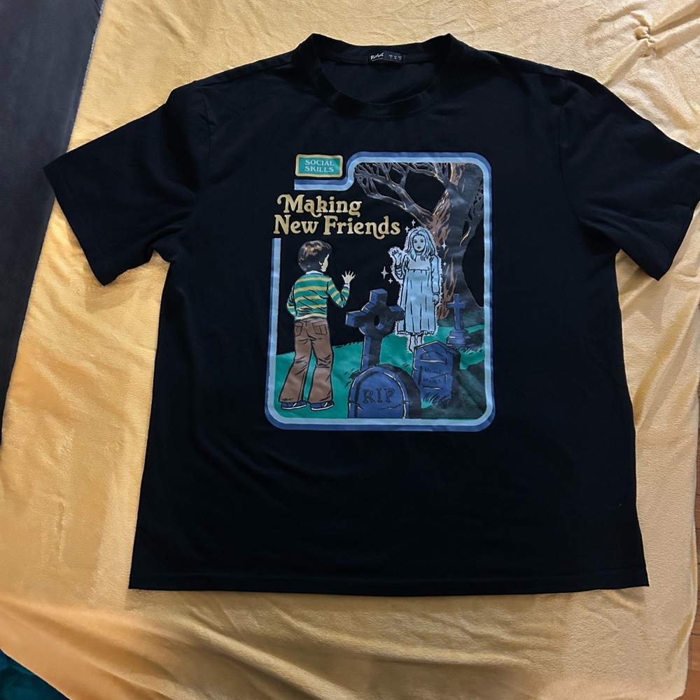 ROMWE Black Graphic Tee with Blue and Green Design